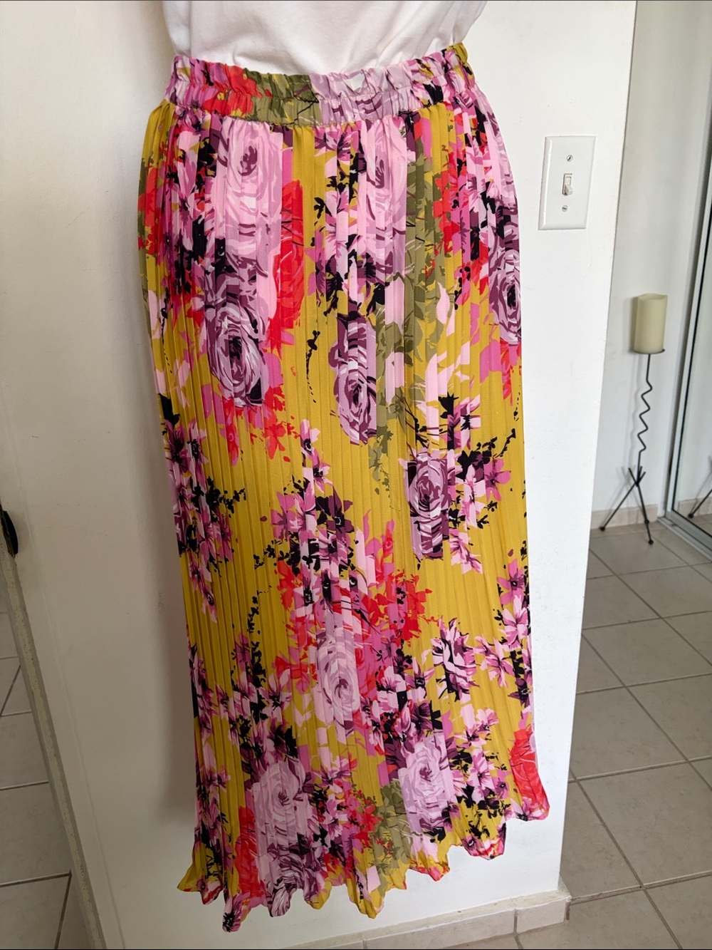 Mlle Gabrielle Floral Pleated Maxi Skirt - Pink & Yellow